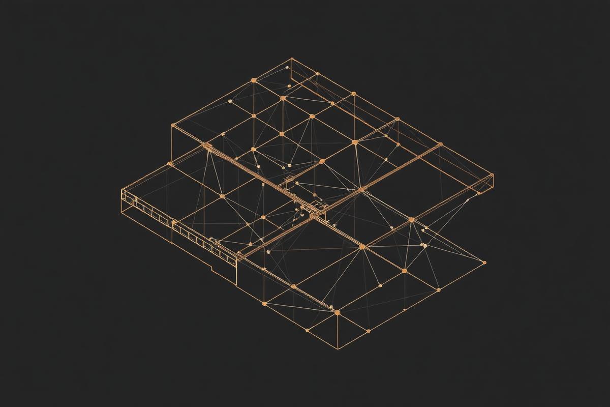 Abstract architectural diagram of interconnected governance nodes